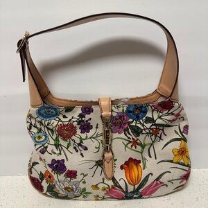 GUCCI Floral Flora Jackie O Hobo Shoulder Bag Vintage white